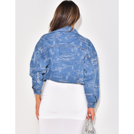 Veste en jean courte effilochée deals
