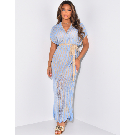 Robe longue sans manche a rayures avec ceinture