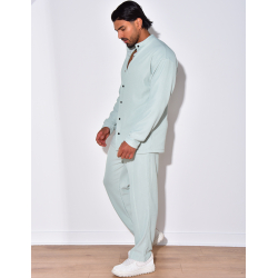 Ensemble plissé pantalon à couture apparente et chemise à boutons pressions Ensemble plissé pantalon à couture apparente et chemise à boutons pressions