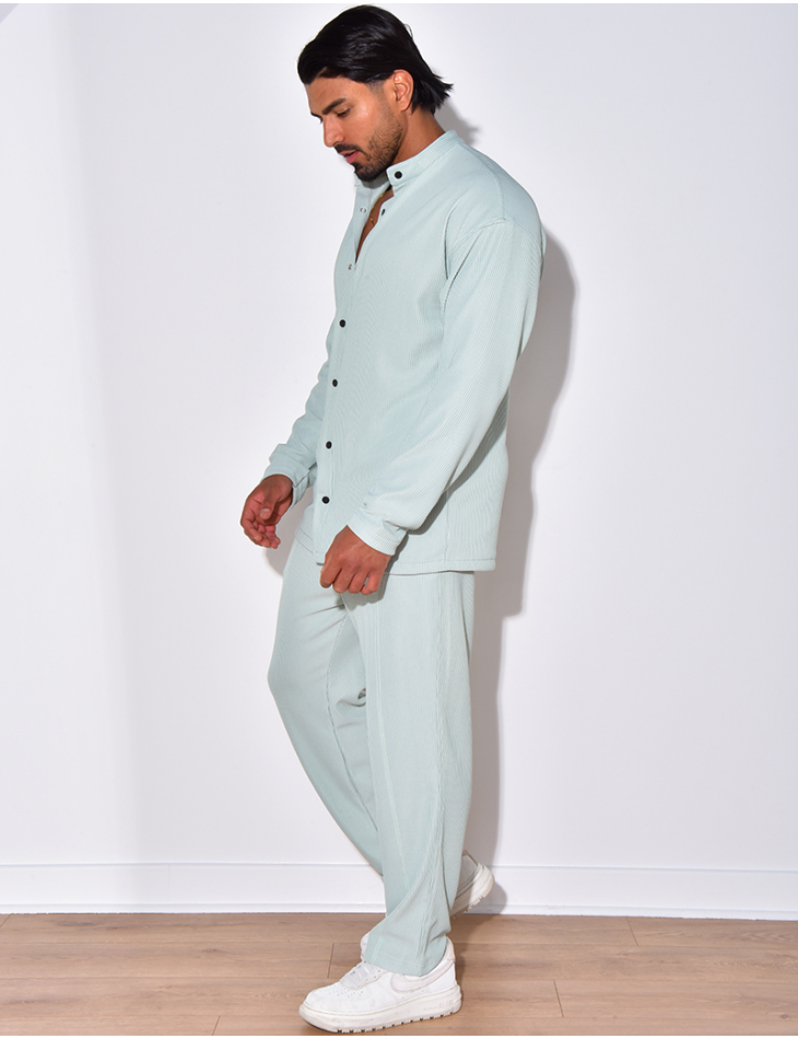 Ensemble plissé pantalon à couture apparente et chemise à boutons pressions Ensemble plissé pantalon à couture apparente et chemise à boutons pressions