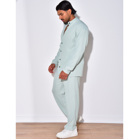 Ensemble plissé pantalon à couture apparente et chemise à boutons pressions Ensemble plissé pantalon à couture apparente et chemise à boutons pressions