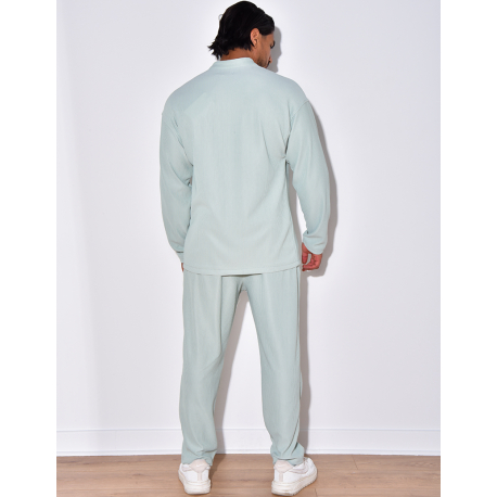 Ensemble plissé pantalon à couture apparente et chemise à boutons pressions Ensemble plissé pantalon à couture apparente et chemise à boutons pressions