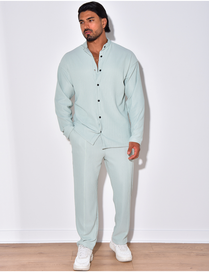 Ensemble plissé pantalon à couture apparente et chemise à boutons pressions Ensemble plissé pantalon à couture apparente et chemise à boutons pressions