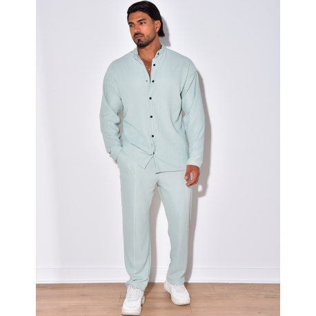 Ensemble plissé pantalon à couture apparente et chemise à boutons pressions Ensemble plissé pantalon à couture apparente et chemise à boutons pressions