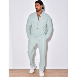 Ensemble plissé pantalon à couture apparente et chemise à boutons pressions Ensemble plissé pantalon à couture apparente et chemise à boutons pressions