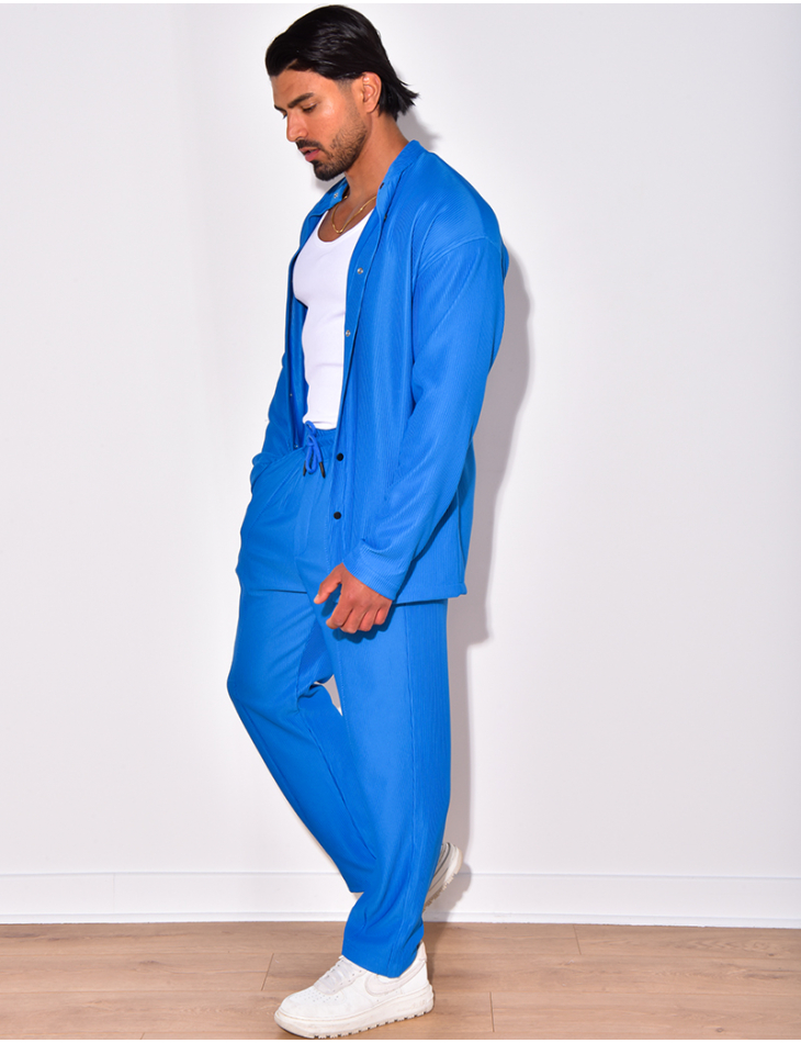 Ensemble plissé pantalon à couture apparente et chemise à boutons pressions Ensemble plissé pantalon à couture apparente et chemise à boutons pressions