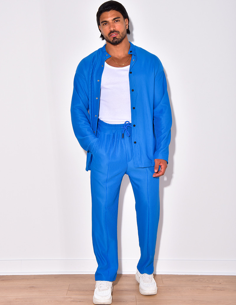 Ensemble plissé pantalon à couture apparente et chemise à boutons pressions