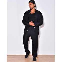 Ensemble plissé pantalon à couture apparente et chemise à boutons pressions Ensemble plissé pantalon à couture apparente et chemise à boutons pressions