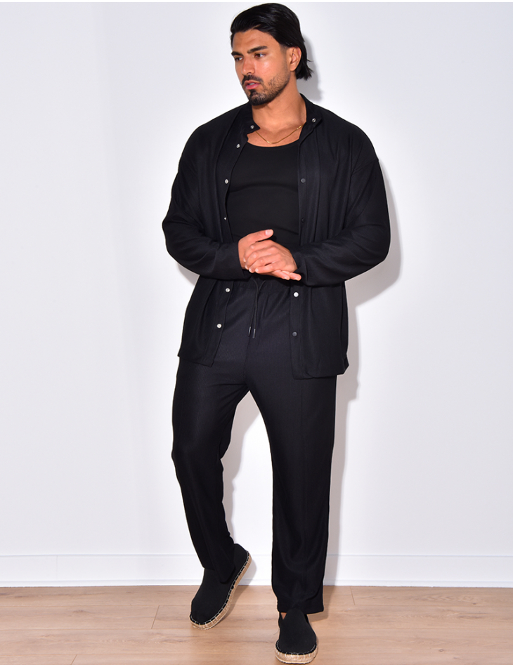 Ensemble plissé pantalon à couture apparente et chemise à boutons pressions Ensemble plissé pantalon à couture apparente et chemise à boutons pressions