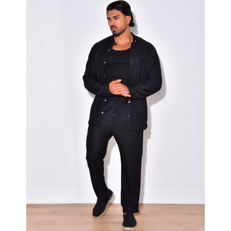 Ensemble plissé pantalon à couture apparente et chemise à boutons pressions Ensemble plissé pantalon à couture apparente et chemise à boutons pressions