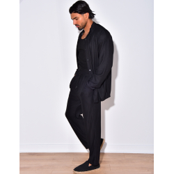 Ensemble plissé pantalon à couture apparente et chemise à boutons pressions Ensemble plissé pantalon à couture apparente et chemise à boutons pressions