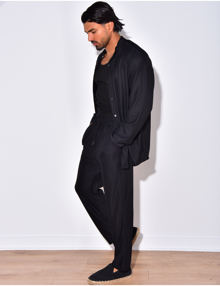 Ensemble plissé pantalon à couture apparente et chemise à boutons pressions Ensemble plissé pantalon à couture apparente et chemise à boutons pressions