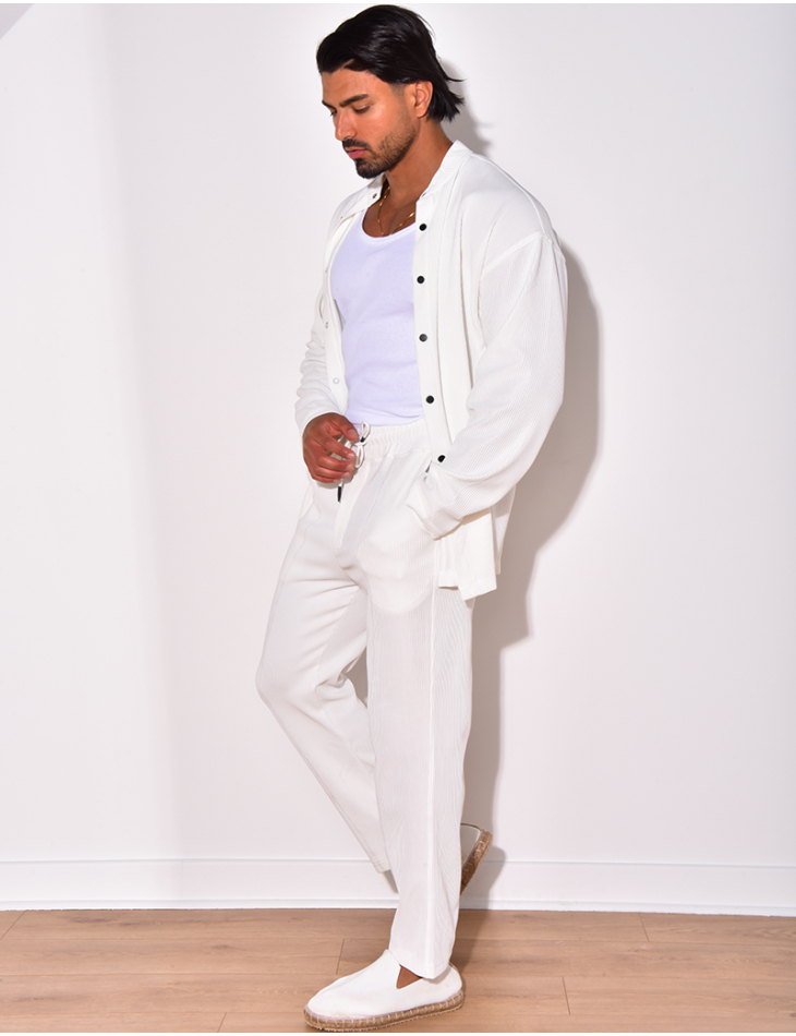 Ensemble plissé pantalon à couture apparente et chemise à boutons pressions Ensemble plissé pantalon à couture apparente et chemise à boutons pressions