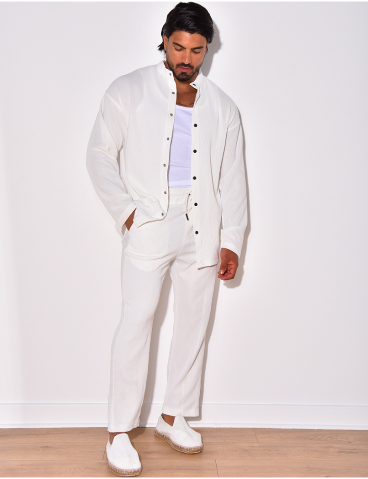 Ensemble plissé pantalon à couture apparente et chemise à boutons pressions Ensemble plissé pantalon à couture apparente et chemise à boutons pressions