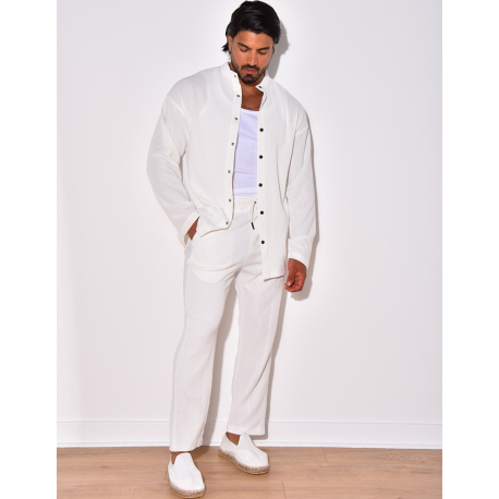 Ensemble plissé pantalon à couture apparente et chemise à boutons pressions Ensemble plissé pantalon à couture apparente et chemise à boutons pressions