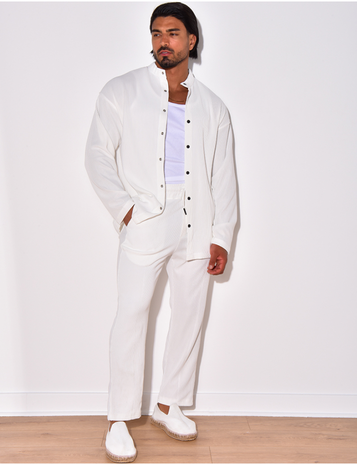 Ensemble plissé pantalon à couture apparente et chemise à boutons pressions Ensemble plissé pantalon à couture apparente et chemise à boutons pressions