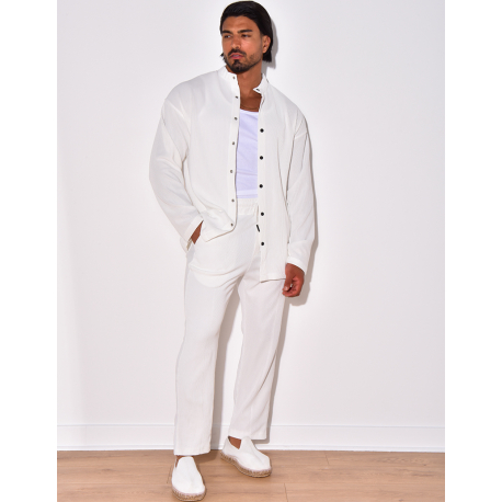 Ensemble plissé pantalon à couture apparente et chemise à boutons pressions Ensemble plissé pantalon à couture apparente et chemise à boutons pressions