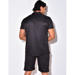 Ensemble short et chemise fluide à rayures en relief Ensemble short et chemise fluide à rayures en relief