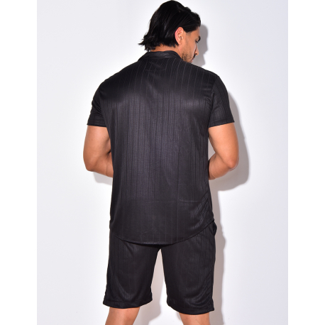 Ensemble short et chemise fluide à rayures en relief Ensemble short et chemise fluide à rayures en relief