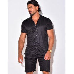 Ensemble short et chemise fluide à rayures en relief Ensemble short et chemise fluide à rayures en relief
