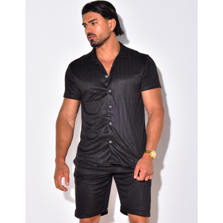 Ensemble short et chemise fluide à rayures en relief Ensemble short et chemise fluide à rayures en relief