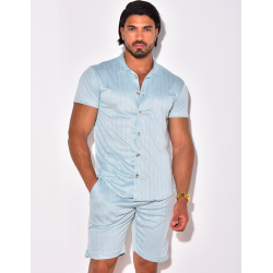 Ensemble short et chemise fluide à rayures en relief Ensemble short et chemise fluide à rayures en relief