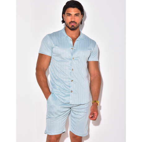 Ensemble short et chemise fluide à rayures en relief Ensemble short et chemise fluide à rayures en relief