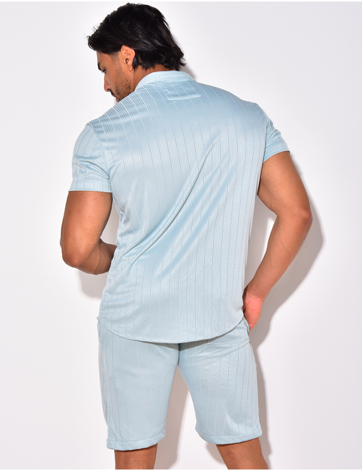 Ensemble short et chemise fluide à rayures en relief Ensemble short et chemise fluide à rayures en relief