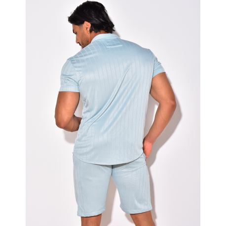 Ensemble short et chemise fluide à rayures en relief Ensemble short et chemise fluide à rayures en relief