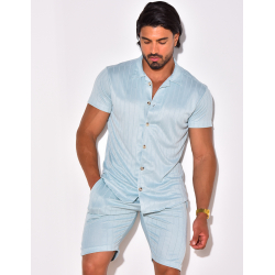 Ensemble short et chemise fluide à rayures en relief Ensemble short et chemise fluide à rayures en relief