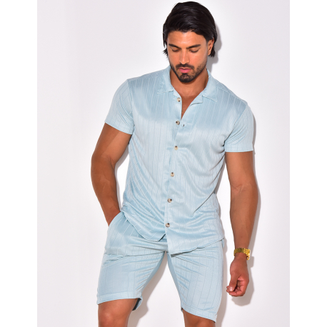 Ensemble short et chemise fluide à rayures en relief Ensemble short et chemise fluide à rayures en relief