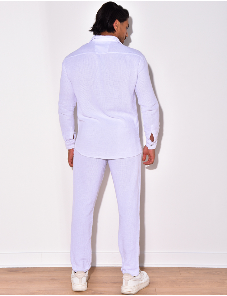 Ensemble en lin , chemise manches longues à poches et pantalon Ensemble en lin , chemise manches longues à poches et pantalon