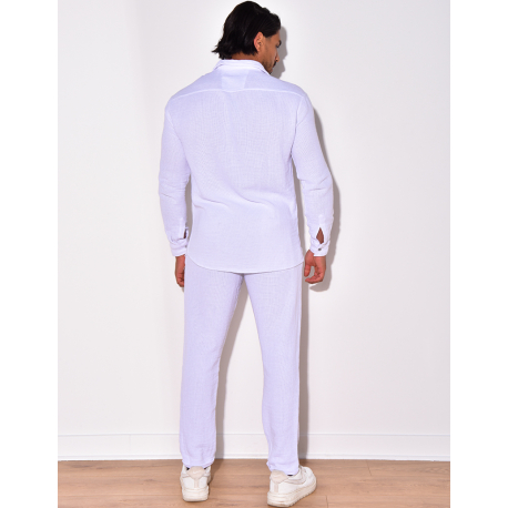 Ensemble en lin , chemise manches longues à poches et pantalon Ensemble en lin , chemise manches longues à poches et pantalon