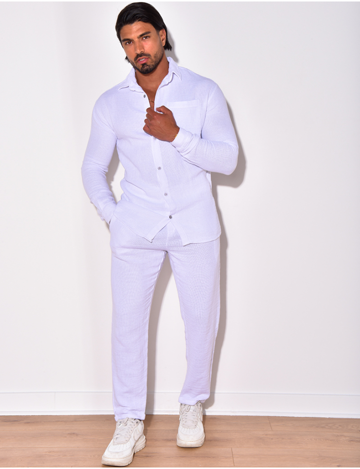 Ensemble en lin , chemise manches longues à poches et pantalon Ensemble en lin , chemise manches longues à poches et pantalon