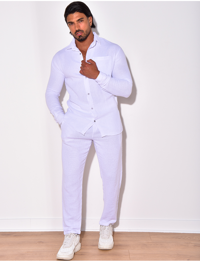 Ensemble en lin chemise manches longues à poches et pantalon