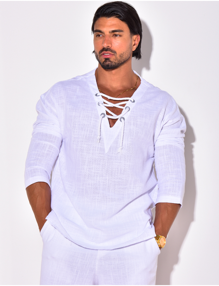 T-shirt manches longues uni avec cordelette T-shirt manches longues uni avec cordelette