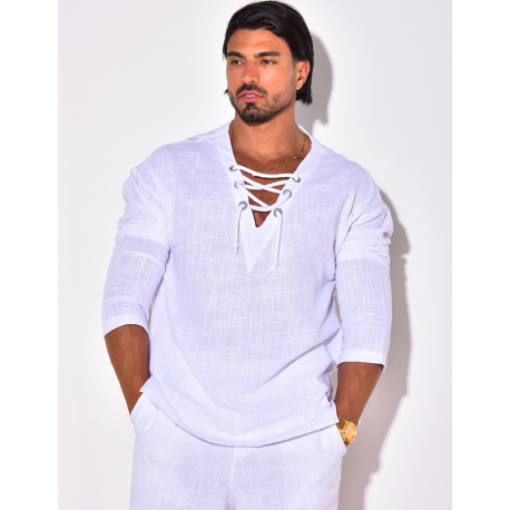 T-shirt manches longues uni avec cordelette T-shirt manches longues uni avec cordelette