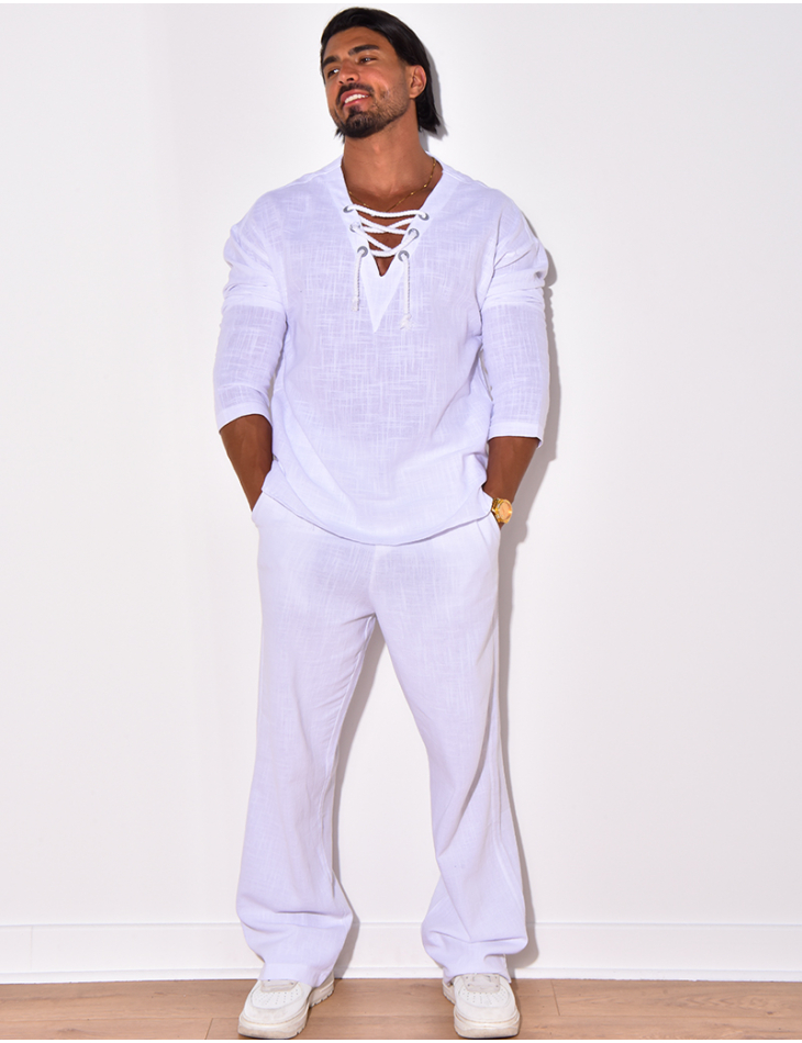 T-shirt manches longues uni avec cordelette T-shirt manches longues uni avec cordelette