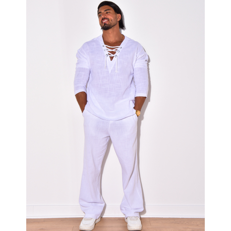 T-shirt manches longues uni avec cordelette T-shirt manches longues uni avec cordelette