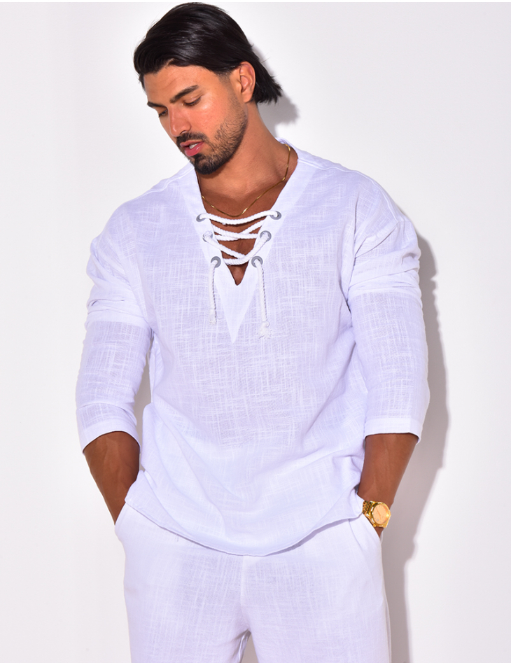 T-shirt manches longues uni avec cordelette T-shirt manches longues uni avec cordelette