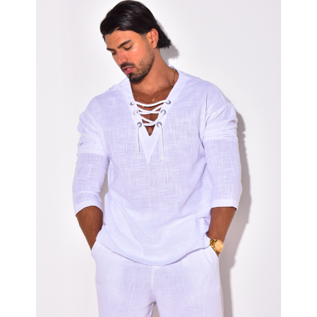 T-shirt manches longues uni avec cordelette T-shirt manches longues uni avec cordelette