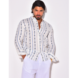Chemise manches longues en lin à motifs Chemise manches longues en lin à motifs
