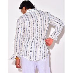 Chemise manches longues en lin à motifs Chemise manches longues en lin à motifs