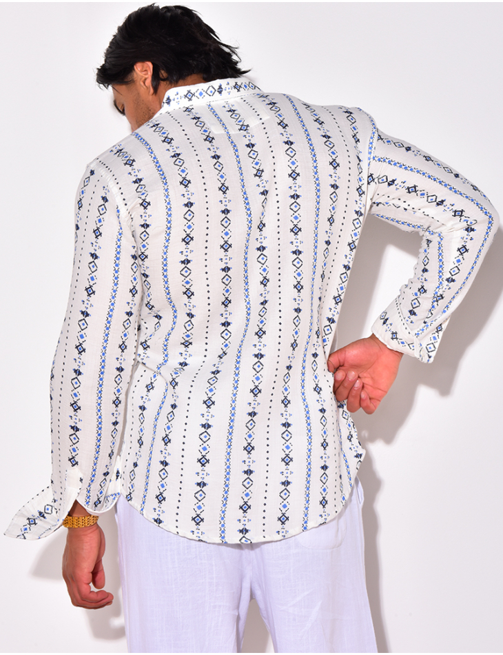 Chemise manches longues en lin à motifs Chemise manches longues en lin à motifs