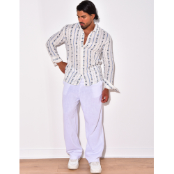 Chemise manches longues en lin à motifs Chemise manches longues en lin à motifs