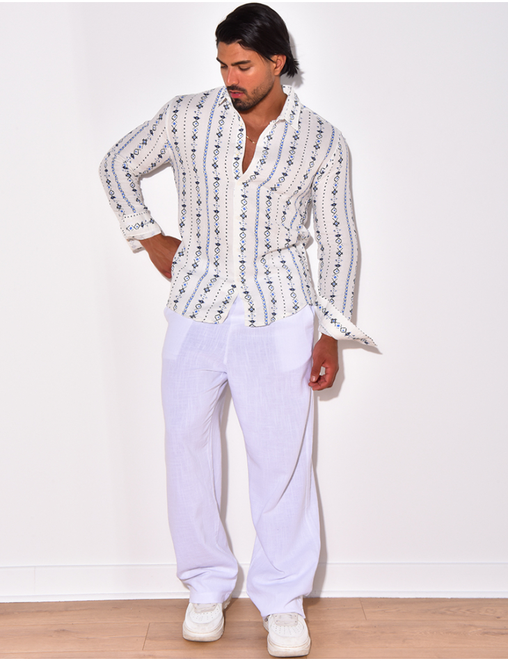Chemise manches longues en lin à motifs Chemise manches longues en lin à motifs