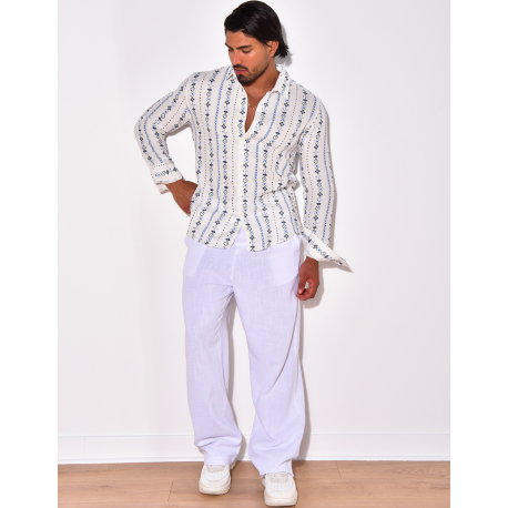 Chemise manches longues en lin à motifs Chemise manches longues en lin à motifs