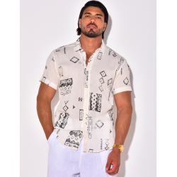 Chemise manches courtes en lin à motifs Chemise manches courtes en lin à motifs
