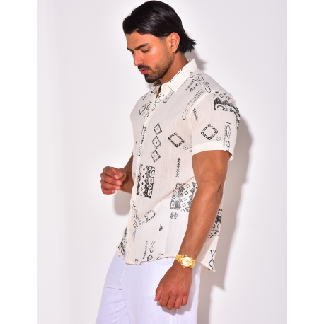 Chemise manches courtes en lin à motifs Chemise manches courtes en lin à motifs