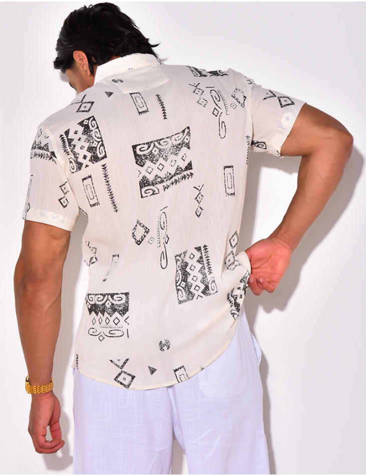 Chemise manches courtes en lin à motifs Chemise manches courtes en lin à motifs